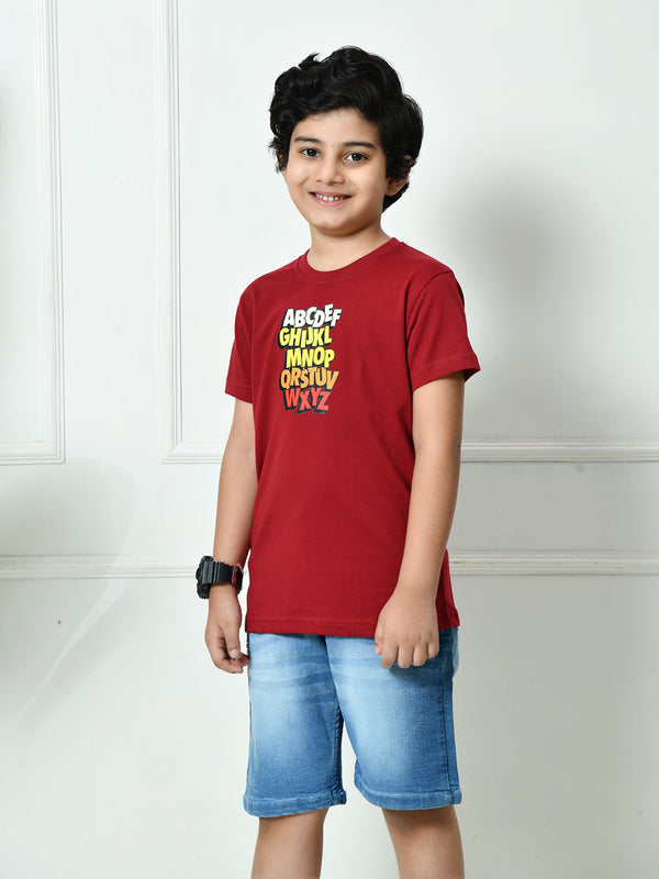 100% Cotton Playful ABCD T-shirt – Maroon