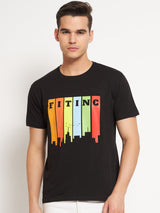 FITINC Buildings Graphic Black Cotton T-Shirt