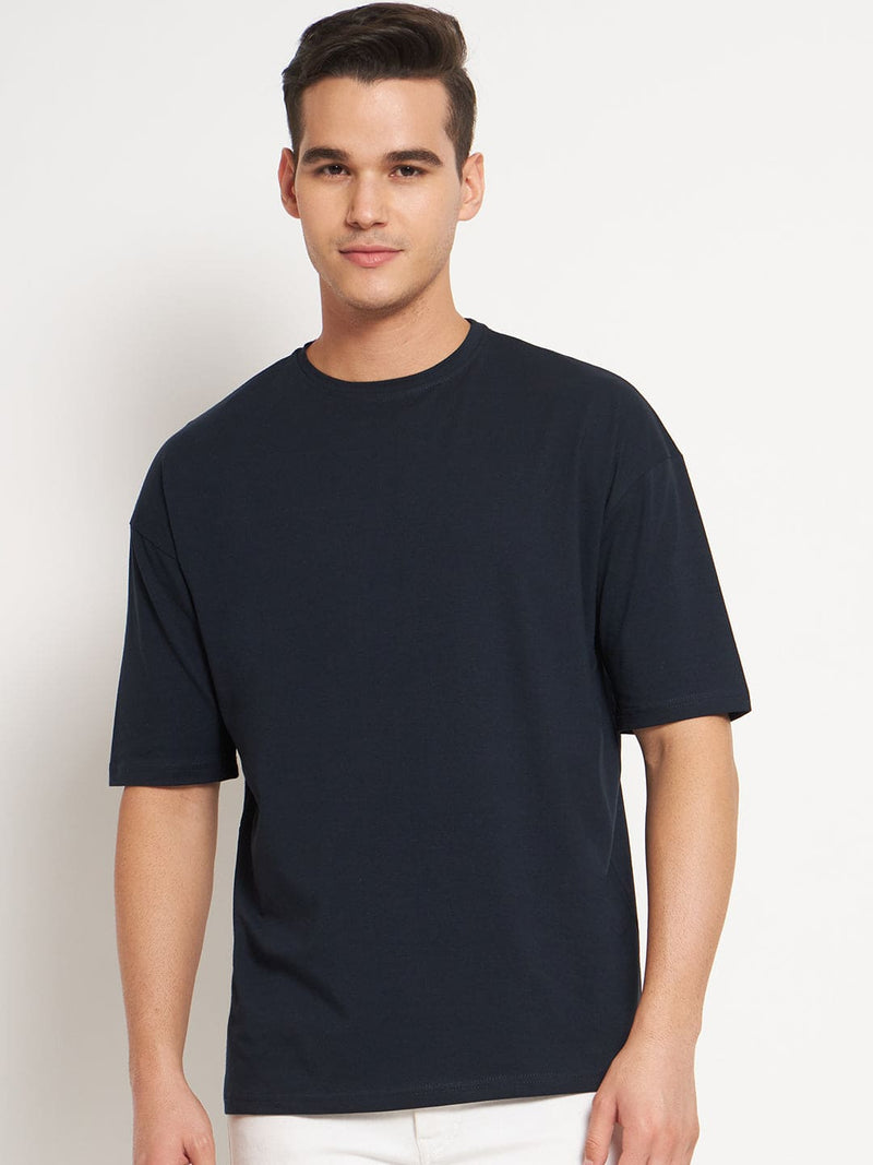 FITINC Drop-Shoulder Oversized Navy Blue T-Shirt