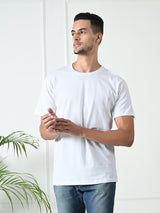 FITINC Cotton Crew Neck Regular Fit White T-Shirt for Men