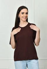 FITINC Women Cotton Oversized Drop Shoulder Coffee T-Shirt