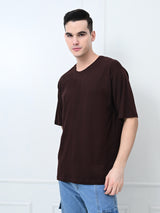 FITINC Coffee Cotton Oversized Drop Shoulder T-Shirt for Men