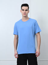 FITINC Cotton Crew Neck Regular Fit Sky Blue T-Shirt for Men