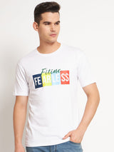 FITINC Fearless Graphic White Cotton T-Shirt