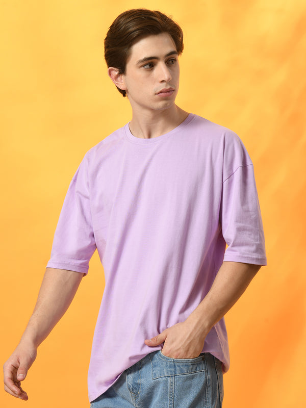 FITINC Lavender Cotton Oversized Drop Shoulder T-Shirt for Men