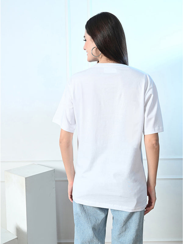 FITINC Women Cotton Oversized Drop Shoulder White T-Shirt