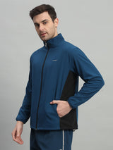 FITINC Airforce & Black Contrast Panel Sports Jacket for Men