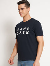 FITINC GameOver Graphic Navy Blue Cotton T-Shirt