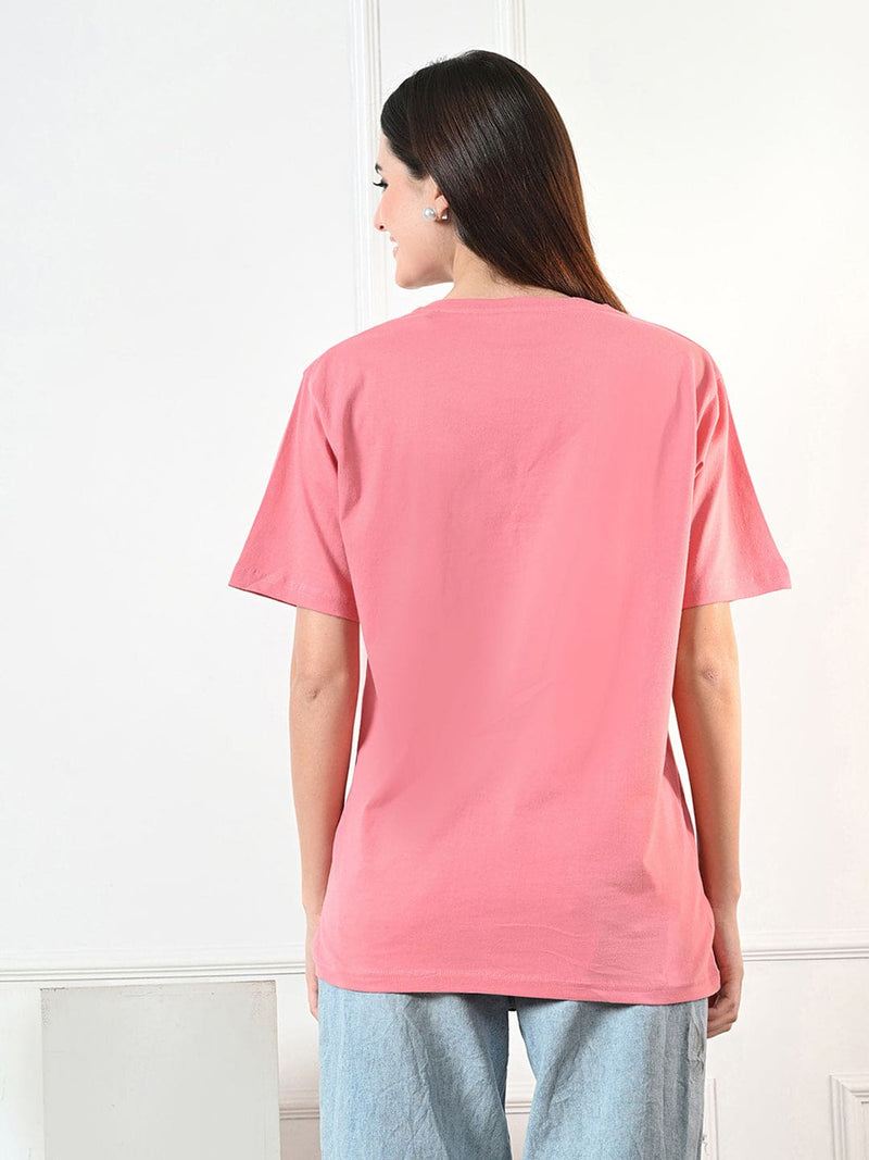 FITINC Women Cotton Oversized Drop Shoulder Peach T-Shirt