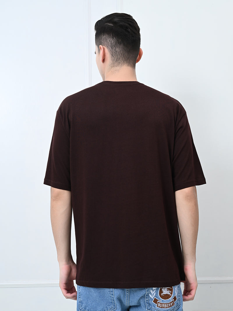 FITINC Coffee Cotton Oversized Drop Shoulder T-Shirt for Men