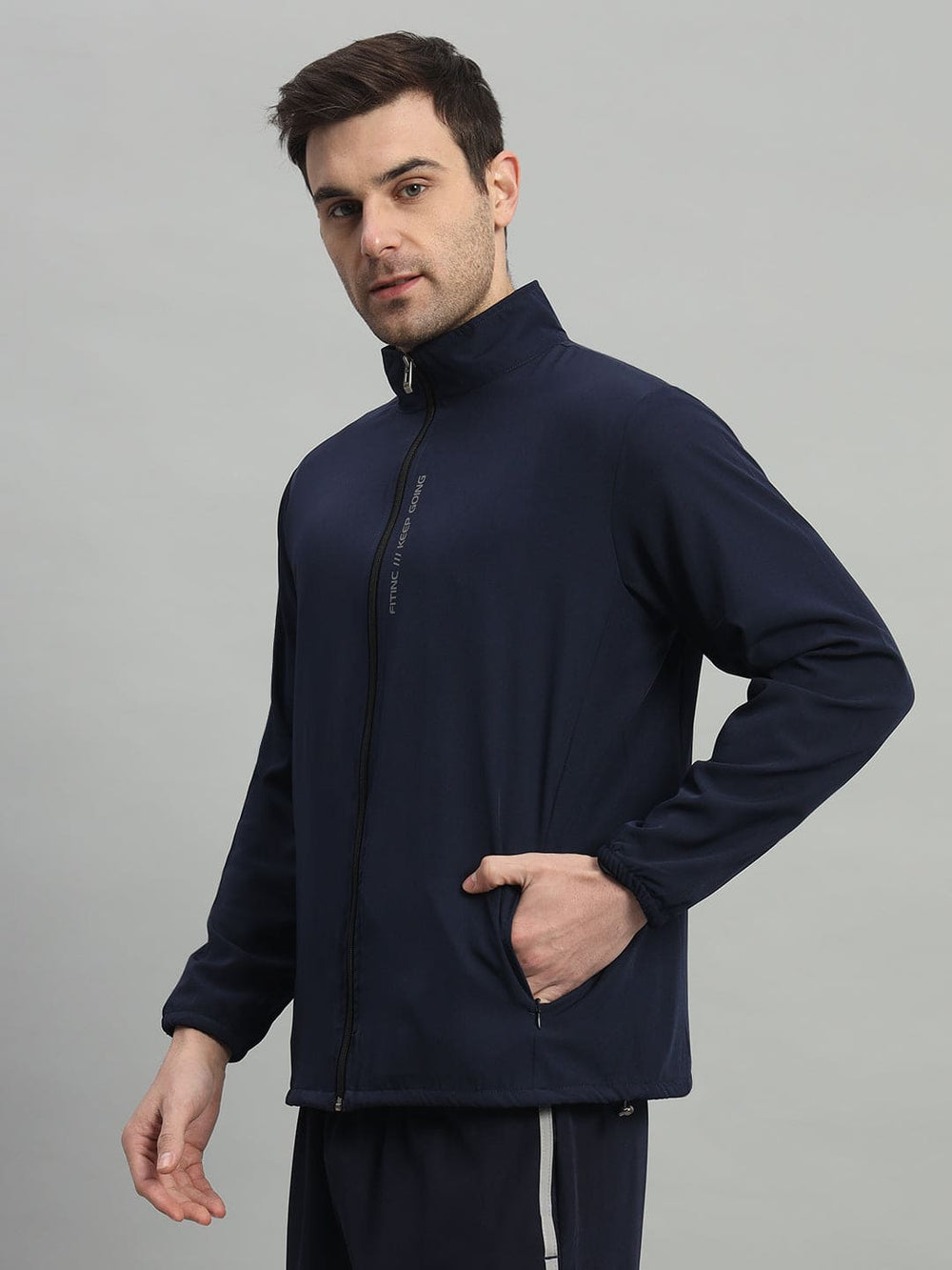 Sports Jacket with Concealed Zippers - Navy Blue – FITINC