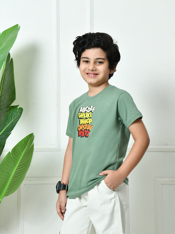 100% Cotton Playful ABCD T-shirt – Pista Green