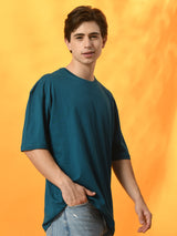 FITINC Teal Oversized Drop Shoulder T-Shirt for Men