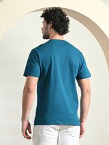 FITINC Cotton Crew Neck Regular Fit Teal T-Shirt for Men