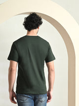 FITINC Cotton Crew Neck Regular Fit Green T-Shirt for Men