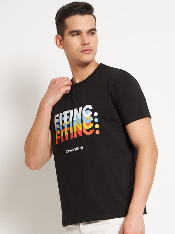 FITINC Illusion Graphic Black Cotton T-Shirt