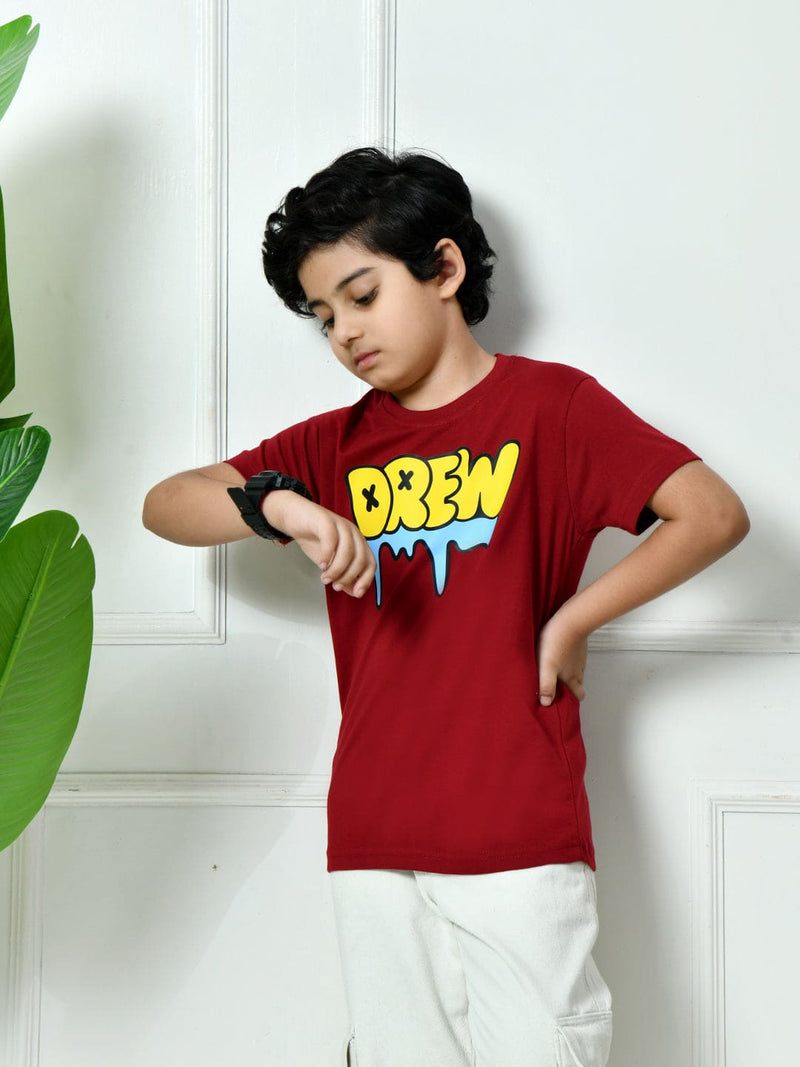 Cotton ABCD & Drew Graphic T-Shirts - Black & Maroon (2-Pack)