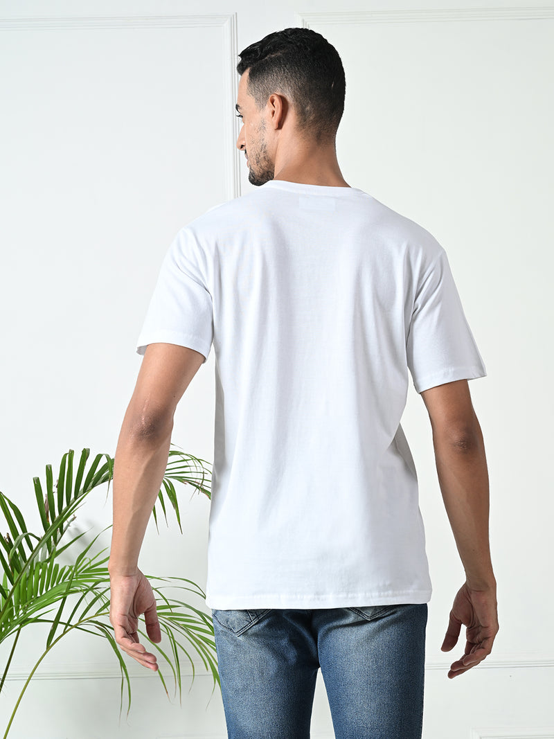 FITINC Cotton Crew Neck Regular Fit White T-Shirt for Men