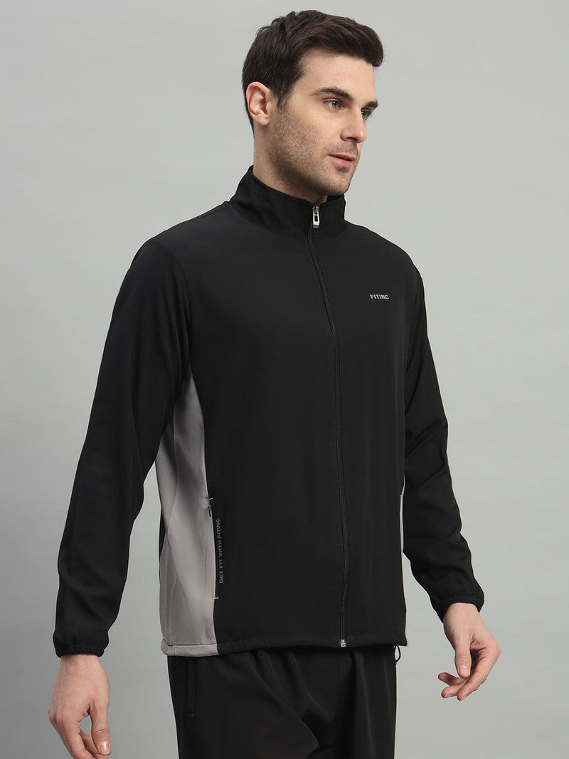 FITINC Black & Light Grey Contrast Panel Sports Jacket for Men