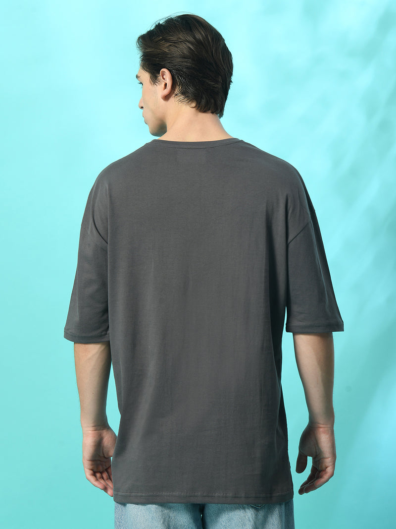 FITINC Charcoal Cotton Oversized Drop Shoulder T-Shirt for Men