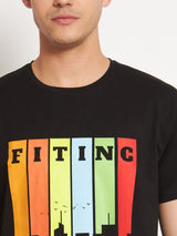 FITINC Buildings Graphic Black Cotton T-Shirt