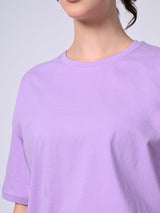 FITINC Women Cotton Oversized Drop Shoulder Lavender T-Shirt