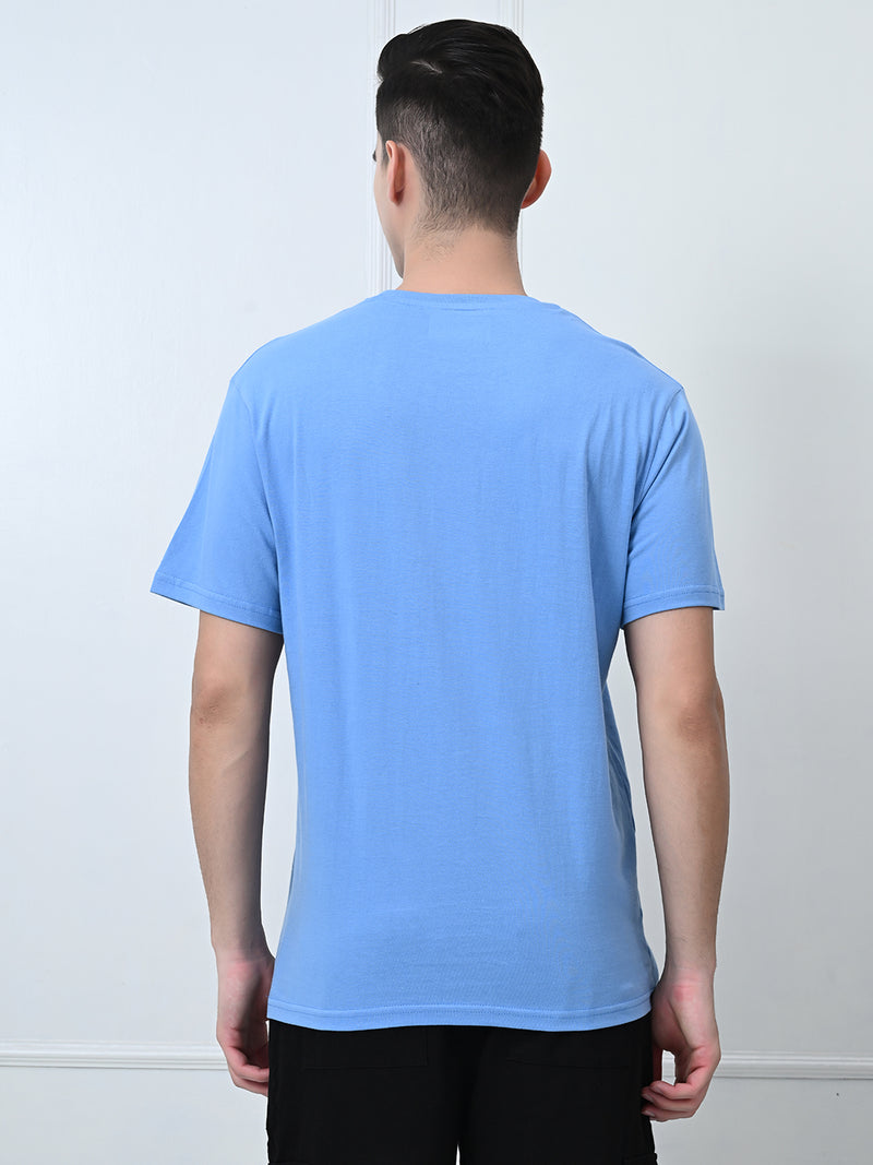 FITINC Cotton Crew Neck Regular Fit Sky Blue T-Shirt for Men