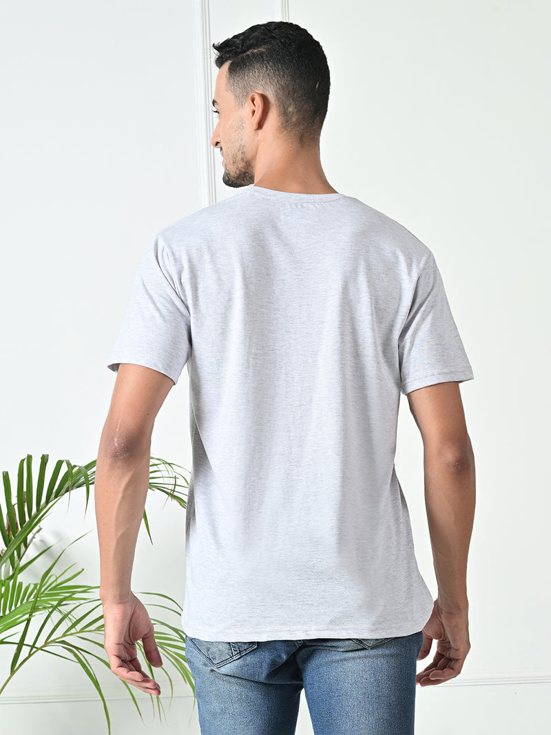 FITINC Cotton Crew Neck Regular Fit Melange Grey T-Shirt for Men