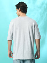 FITINC Melange Grey Cotton Oversized Drop Shoulder T-Shirt for Men