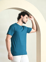 FITINC Cotton Crew Neck Regular Fit Teal T-Shirt for Men