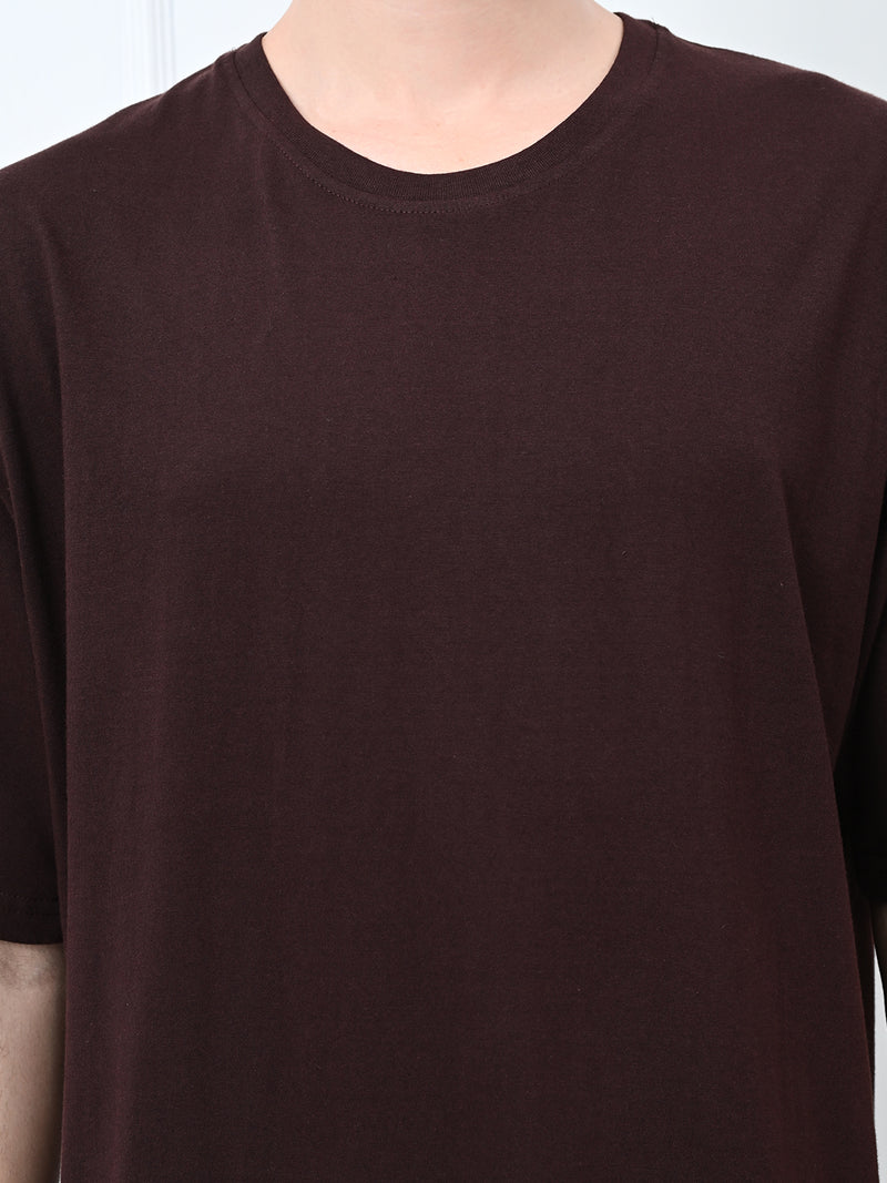 FITINC Coffee Cotton Oversized Drop Shoulder T-Shirt for Men