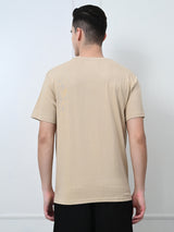 FITINC Cotton Crew Neck Regular Fit Beige T-Shirt for Men