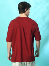 FITINC Maroon Oversized Drop Shoulder T-Shirt for Men