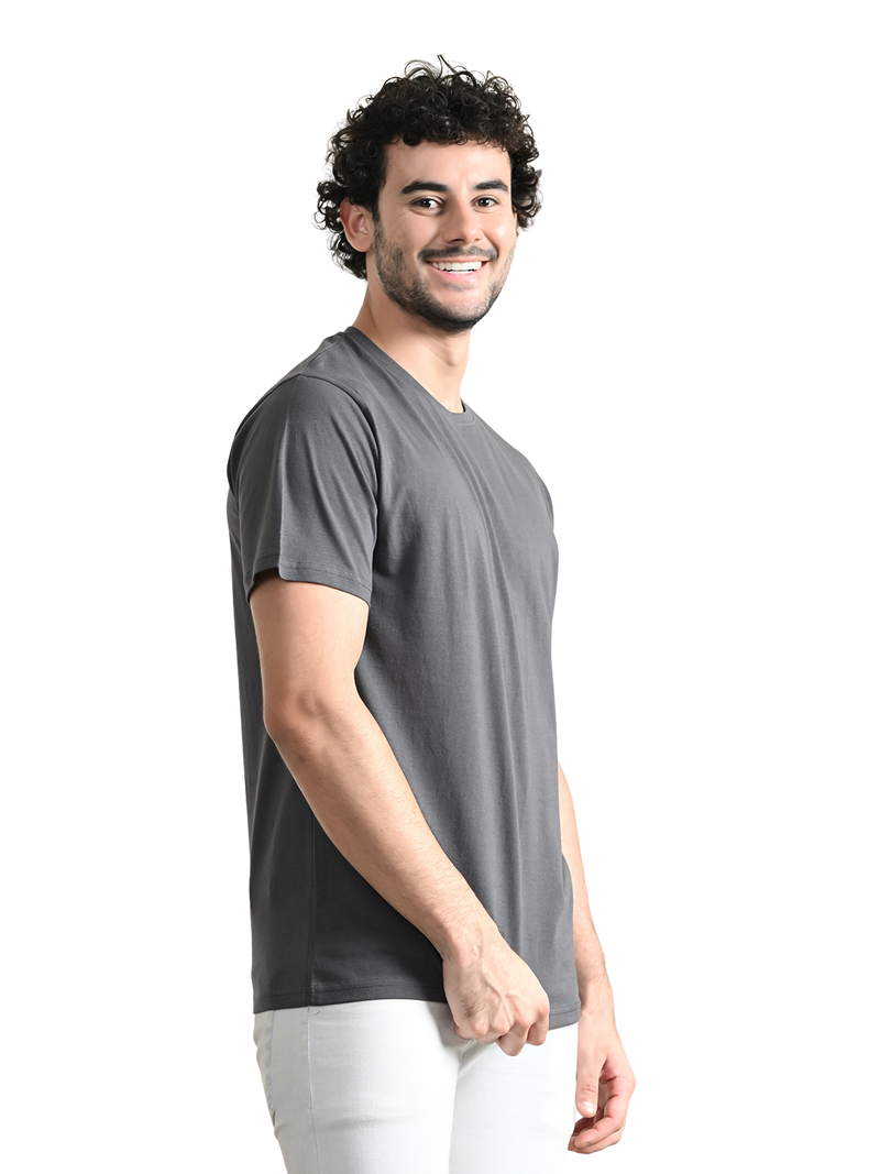 FITINC Cotton Crew Neck Regular Fit Charcoal T-Shirt for Men