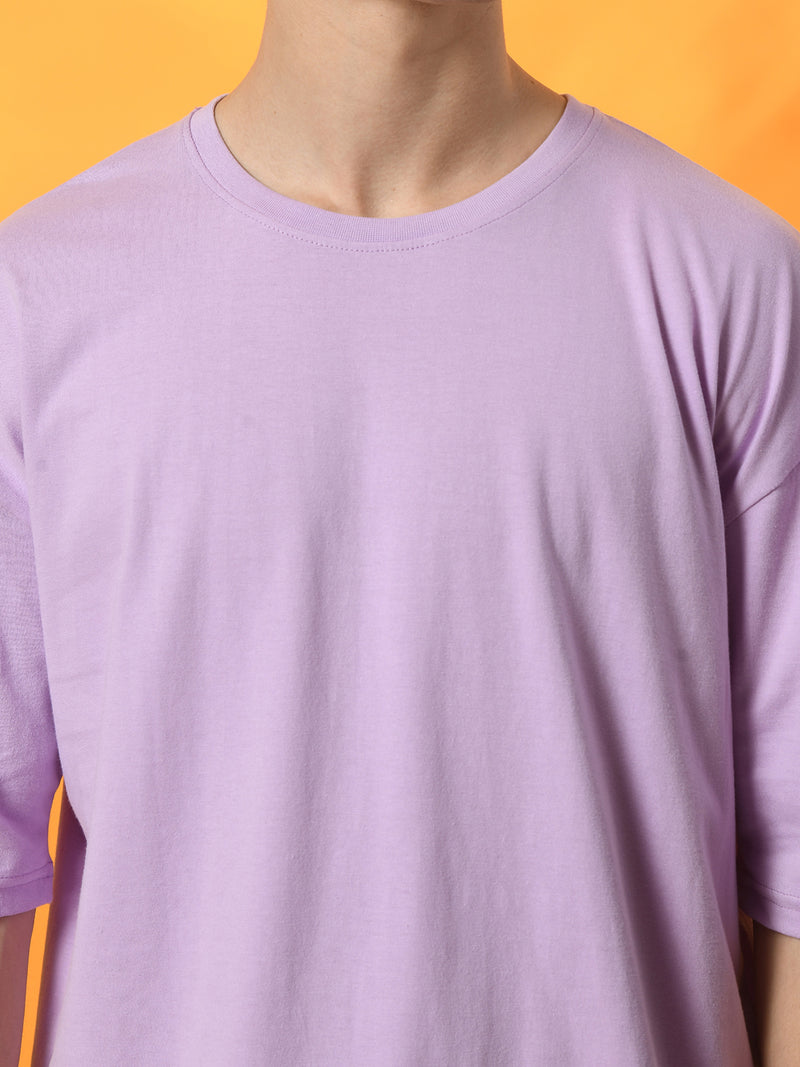 FITINC Lavender Cotton Oversized Drop Shoulder T-Shirt for Men