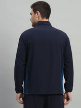 FITINC Navy Blue & Airforce Contrast Panel Sports Jacket for Men