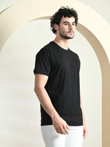 FITINC Cotton Crew Neck Regular Fit Black T-Shirt for Men