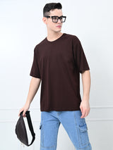 FITINC Coffee Cotton Oversized Drop Shoulder T-Shirt for Men