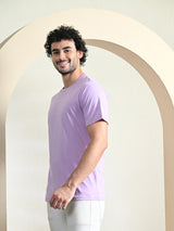 FITINC Cotton Crew Neck Regular Fit Lavender T-Shirt for Men