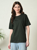 FITINC Women Cotton Oversized Drop Shoulder Green T-Shirt