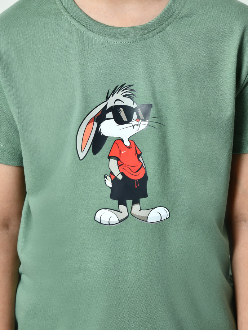 100% Cotton Playful Rabbit T-shirt – Pista Green
