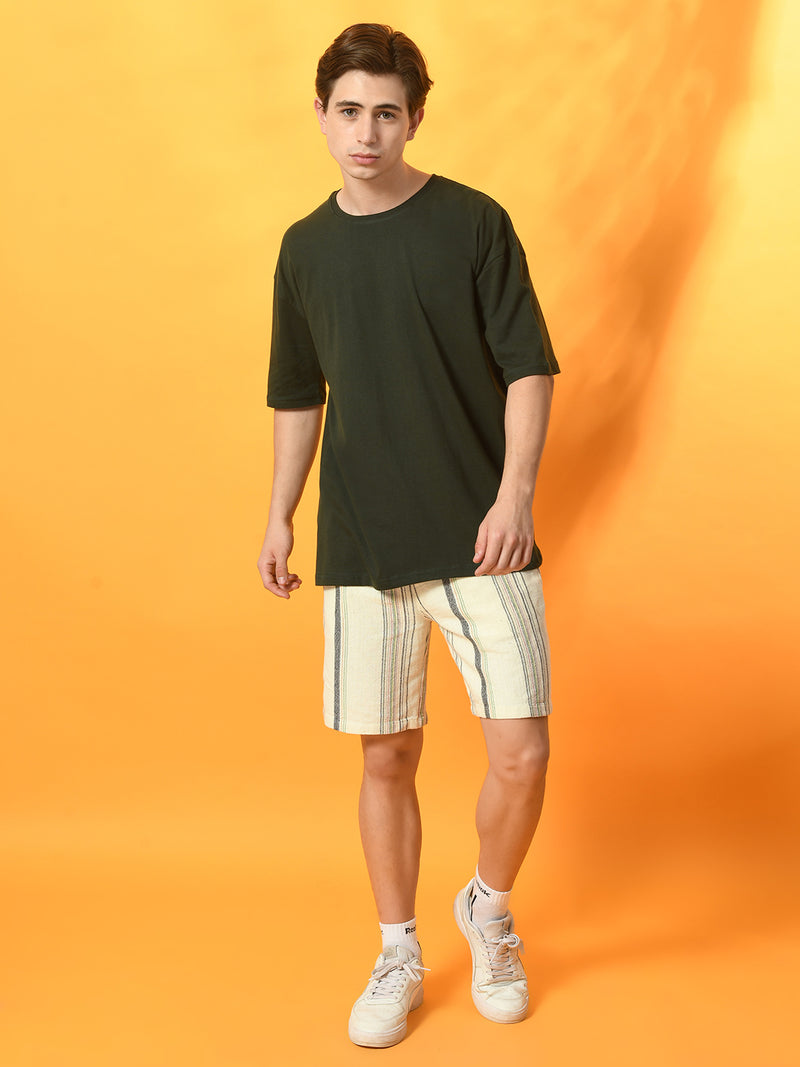 FITINC Green Cotton Oversized Drop Shoulder T-Shirt for Men