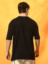 FITINC Black Cotton Oversized Drop Shoulder T-Shirt for Men