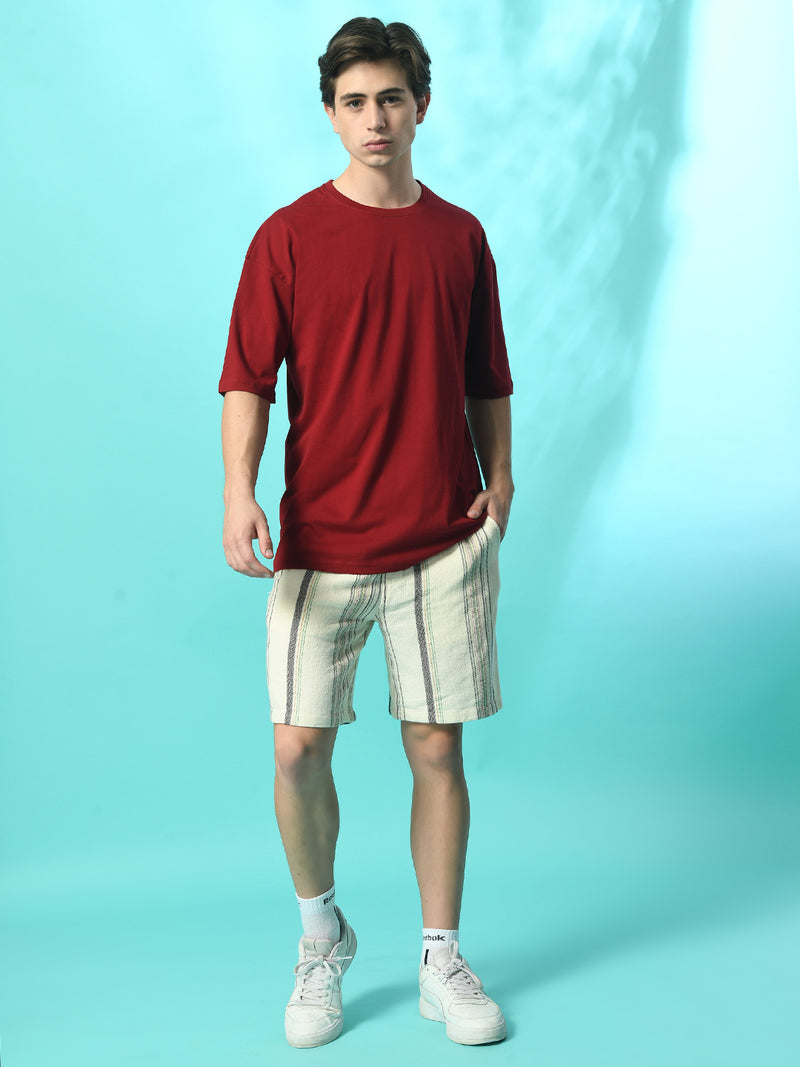 FITINC Maroon Oversized Drop Shoulder T-Shirt for Men