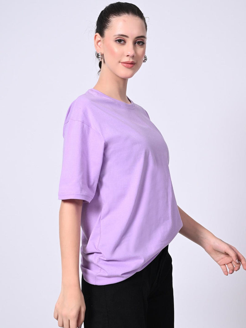 FITINC Women Cotton Oversized Drop Shoulder Lavender T-Shirt