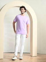 FITINC Cotton Crew Neck Regular Fit Lavender T-Shirt for Men