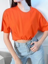 FITINC Women Cotton Oversized Drop Shoulder Orange T-Shirt