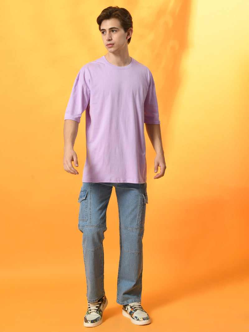 FITINC Lavender Cotton Oversized Drop Shoulder T-Shirt for Men