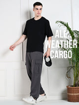 FITINC All Weather Cotton Cargo Jogger for Men with Zipper Pockets - Charcoal