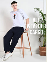 FITINC All Weather Cotton Cargo Jogger for Men with Zipper Pockets - Navy Blue